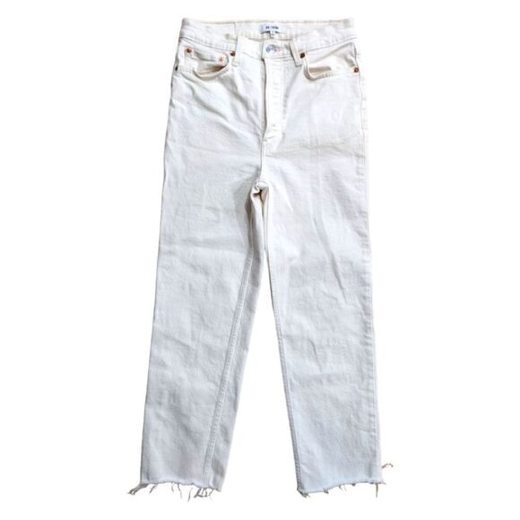 RE/DONE 70S Stove Pipe High Rise Vintage White Button Fly Ankle Jeans Size 28 - Picture 3 of 12